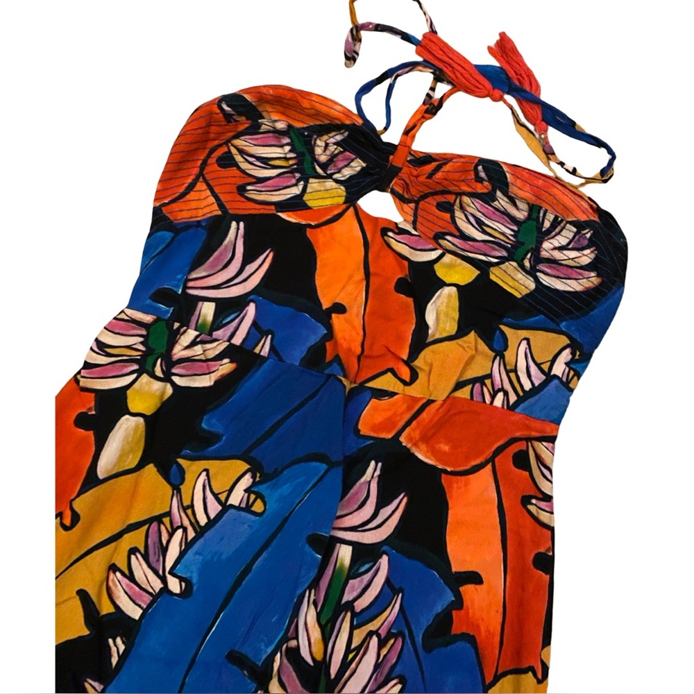 FARM Rio Halter Cover-Up Maxi Dress Floral Tassel Resort Maxi Summer Vacation M - Picture 10 of 12